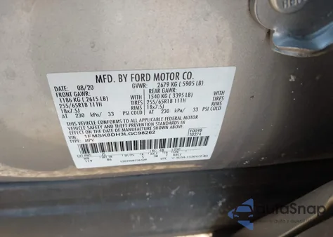 2020 Ford Explorer Xlt из США, поврежденный, VIN 1FMSK8DH3LGC98262